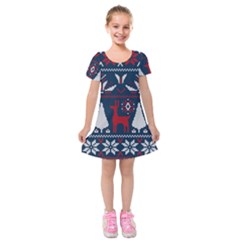 Knitted Christmas Pattern Kids  Short Sleeve Velvet Dress by Vaneshart