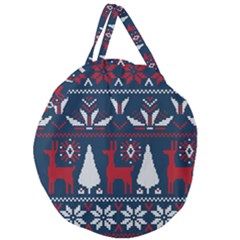 Knitted Christmas Pattern Giant Round Zipper Tote by Vaneshart