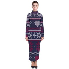 Beautiful Knitted Christmas Pattern Turtleneck Maxi Dress by Vaneshart