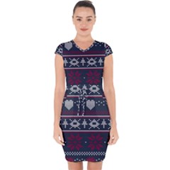 Beautiful Knitted Christmas Pattern Capsleeve Drawstring Dress  by Vaneshart