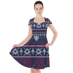 Beautiful Knitted Christmas Pattern Cap Sleeve Midi Dress by Vaneshart