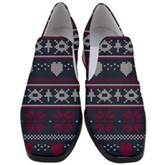 Beautiful Knitted Christmas Pattern Women Slip On Heel Loafers by Vaneshart