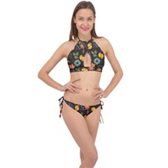 Christmas Seamless Pattern Cross Front Halter Bikini Set by Vaneshart