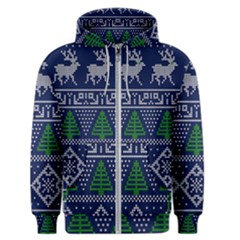 Beautiful Knitted Christmas Pattern Blur Green Men s Zipper Hoodie by Vaneshart