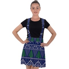 Beautiful Knitted Christmas Pattern Blur Green Velvet Suspender Skater Skirt by Vaneshart