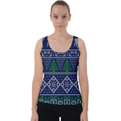 Beautiful Knitted Christmas Pattern Blur Green Velvet Tank Top by Vaneshart