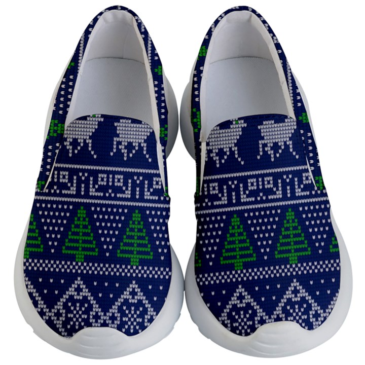 Beautiful Knitted Christmas Pattern Blur Green Kids Lightweight Slip Ons