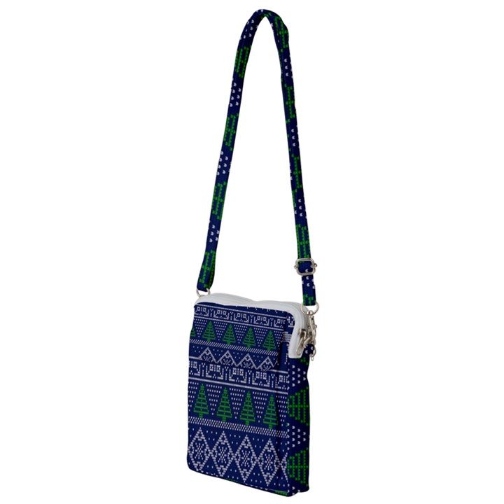 Beautiful Knitted Christmas Pattern Blur Green Multi Function Travel Bag