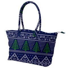 Beautiful Knitted Christmas Pattern Blur Green Canvas Shoulder Bag