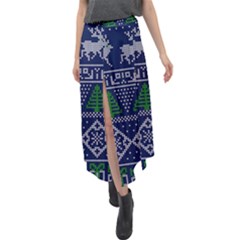 Beautiful Knitted Christmas Pattern Blur Green Velour Split Maxi Skirt by Vaneshart