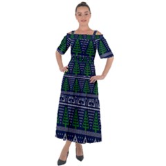 Beautiful Knitted Christmas Pattern Blur Green Shoulder Straps Boho Maxi Dress  by Vaneshart