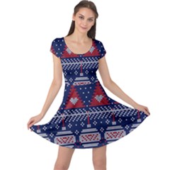 Beautiful Knitted Christmas Pattern Cap Sleeve Dress by Vaneshart