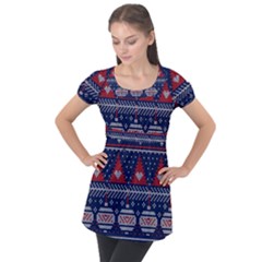 Beautiful Knitted Christmas Pattern Puff Sleeve Tunic Top by Vaneshart