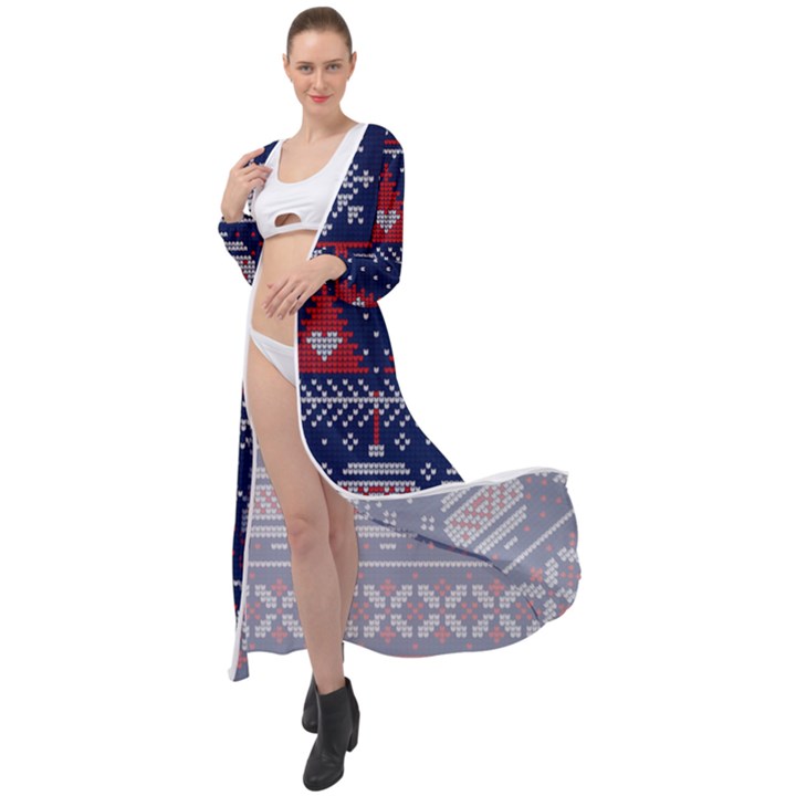 Beautiful Knitted Christmas Pattern Maxi Chiffon Beach Wrap