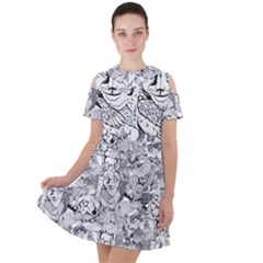 Animal Seamless Pattern Short Sleeve Shoulder Cut Out Dress 