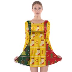 Knitted Christmas Pattern With Socks Bells Long Sleeve Skater Dress by Vaneshart