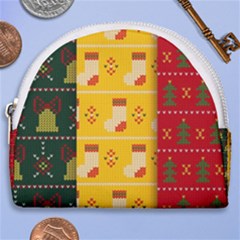 Knitted Christmas Pattern With Socks Bells Horseshoe Style Canvas Pouch