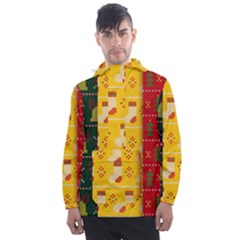 Knitted Christmas Pattern With Socks Bells Men s Front Pocket Pullover Windbreaker by Vaneshart