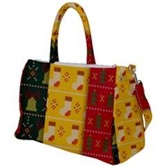 Knitted Christmas Pattern With Socks Bells Duffel Travel Bag by Vaneshart