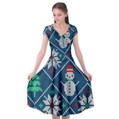 Knitted Christmas Pattern Cap Sleeve Wrap Front Dress by Vaneshart