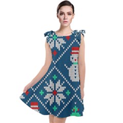 Knitted Christmas Pattern Tie Up Tunic Dress