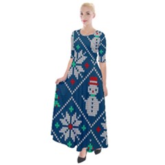 Knitted Christmas Pattern Half Sleeves Maxi Dress