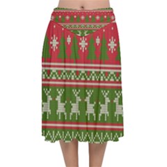 Christmas Knitting Pattern Velvet Flared Midi Skirt