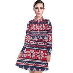 Beautiful Knitted Christmas Pattern Long Sleeve Chiffon Shirt Dress by Vaneshart