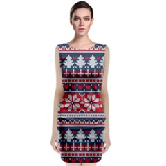 Beautiful Knitted Christmas Pattern Sleeveless Velvet Midi Dress by Vaneshart