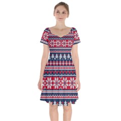 Beautiful Knitted Christmas Pattern Short Sleeve Bardot Dress by Vaneshart