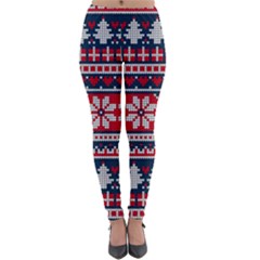 Beautiful Knitted Christmas Pattern Lightweight Velour Leggings by Vaneshart