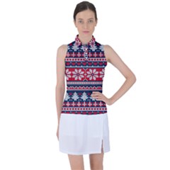 Beautiful Knitted Christmas Pattern Women s Sleeveless Polo Tee by Vaneshart