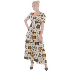 Animal Patterns Safari Button Up Short Sleeve Maxi Dress