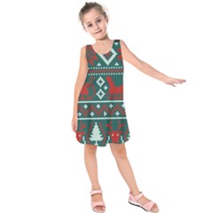 Beautiful Knitted Christmas Pattern Kids  Sleeveless Dress by Vaneshart