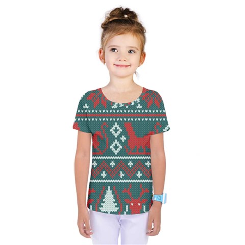 Beautiful Knitted Christmas Pattern Kids  One Piece Tee by Vaneshart