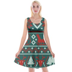 Beautiful Knitted Christmas Pattern Reversible Velvet Sleeveless Dress by Vaneshart