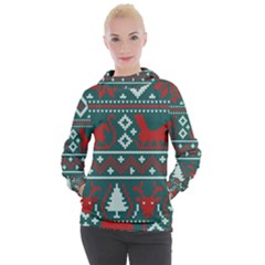 Beautiful Knitted Christmas Pattern Women s Hooded Pullover