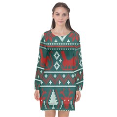 Beautiful Knitted Christmas Pattern Long Sleeve Chiffon Shift Dress  by Vaneshart