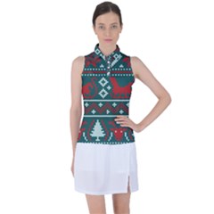 Beautiful Knitted Christmas Pattern Women s Sleeveless Polo Tee