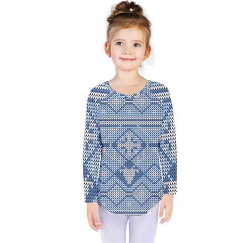 Beautiful Knitted Christmas Pattern Kids  Long Sleeve Tee by Vaneshart