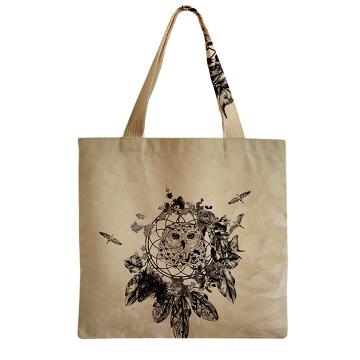 Owl On A Dreamcatcher Zipper Grocery Tote Bag