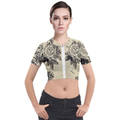 Owl On A Dreamcatcher Short Sleeve Cropped Jacket by FantasyWorld7