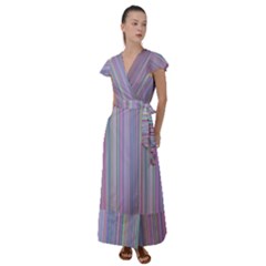 Broken Tv Screen Rainbow Stripe Flutter Sleeve Maxi Dress by dressshop