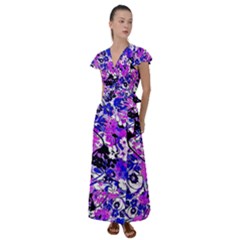 Floral Abstract Retro Vintage Flutter Sleeve Maxi Dress by dressshop