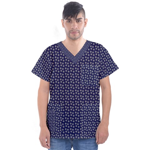 Grey Star Navy Blue Men s V-neck Scrub Top by snowwhitegirl