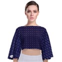 Grey Star Navy Blue Tie Back Butterfly Sleeve Chiffon Top View1