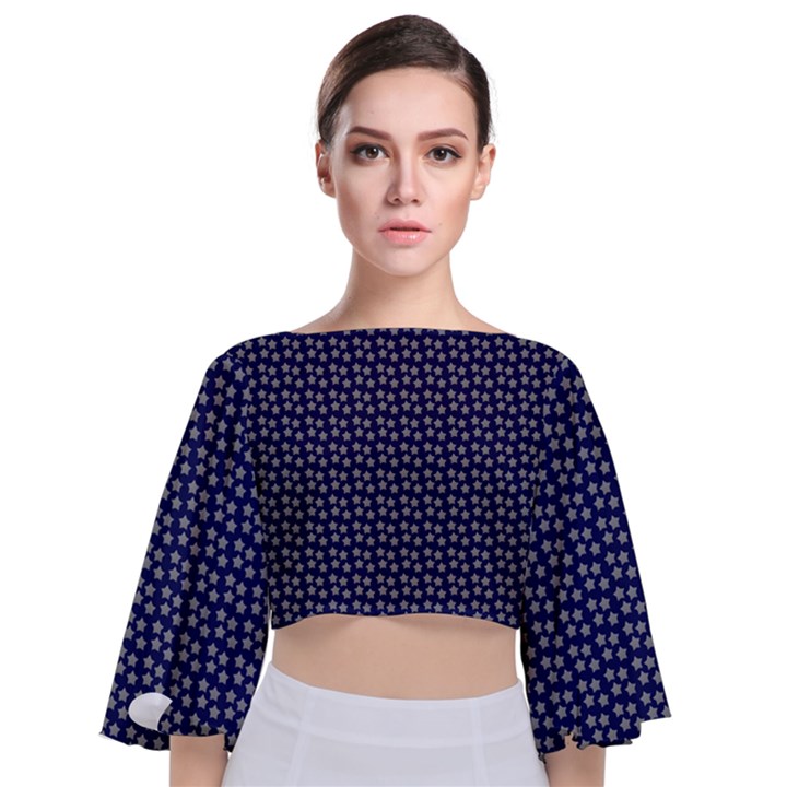 Grey Star Navy Blue Tie Back Butterfly Sleeve Chiffon Top