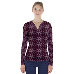 Grey Star Navy Burgundy V-neck Long Sleeve Top by snowwhitegirl