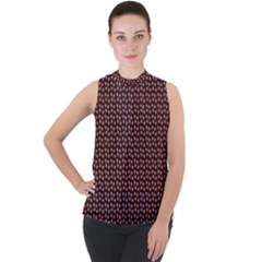 Grey Star Navy Burgundy Mock Neck Chiffon Sleeveless Top by snowwhitegirl