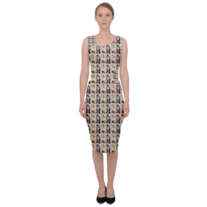 Chrix Pat Beige Sleeveless Pencil Dress